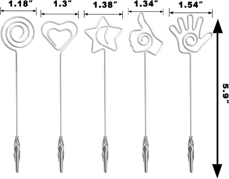 ELANE 15 pcs Metal Wire Alligator Clamp,Memo Clip,Double End Wire Card Holder for DIY Card,Photo,Memo,Banquet,Wedding,Flower Shop (Silver) - Image 2